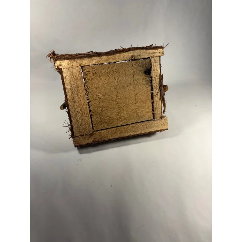Primitive Rustic Log Basket Natural Bark Wood Branch Handle Cottagecore Canadian